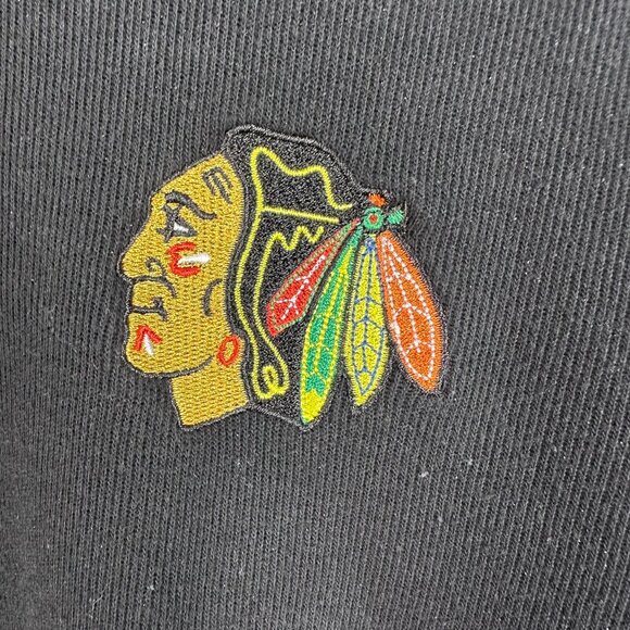 NHL Chicago Blackhawks Hockey Logo 1/4 Zip Pullover Ribbed Sweater Size XL Black - Picture 6 of 12